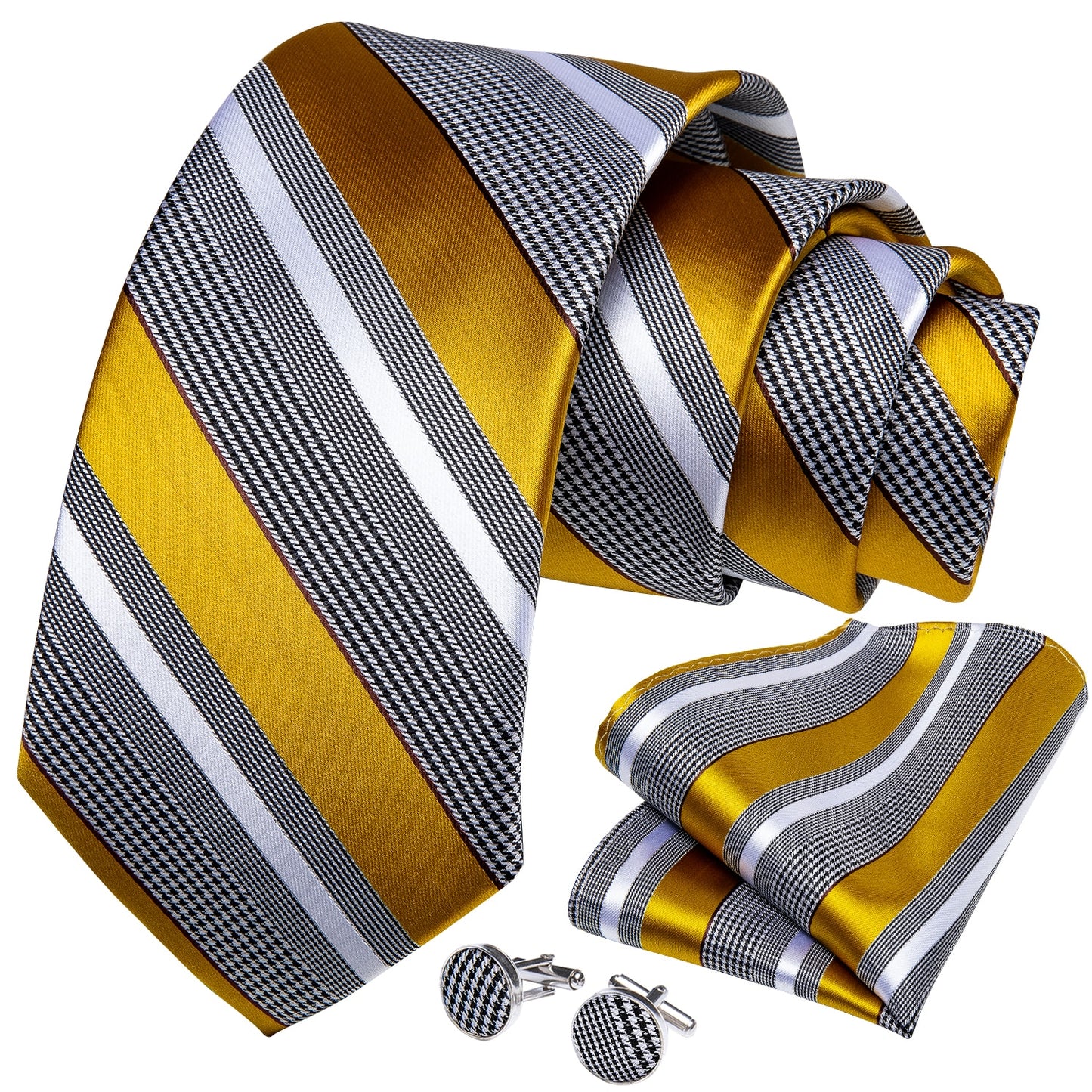 Yellow Gold Stripes Silk Tie Set