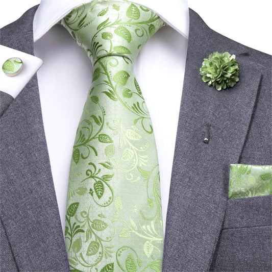 Green Leaves Paisley Silk XL Tie Set