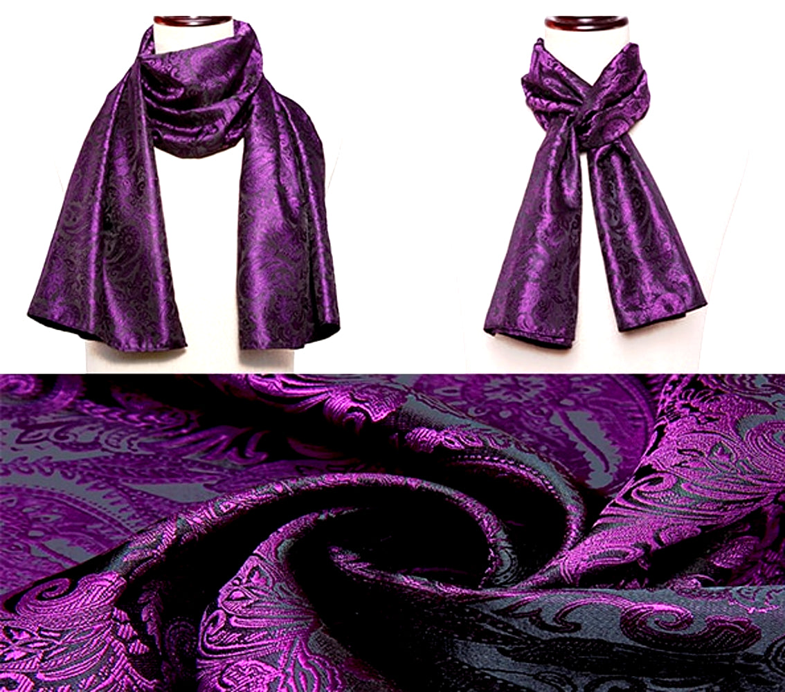 Purple Floral In Black Paisley Silk Scarf and Tie