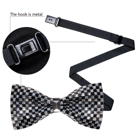 Black and White Checkered Crystal Bow Tie