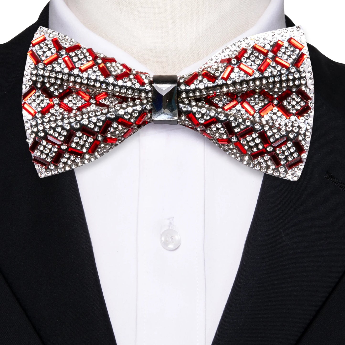 White Rhinestone with Red Crystal Bow Tie