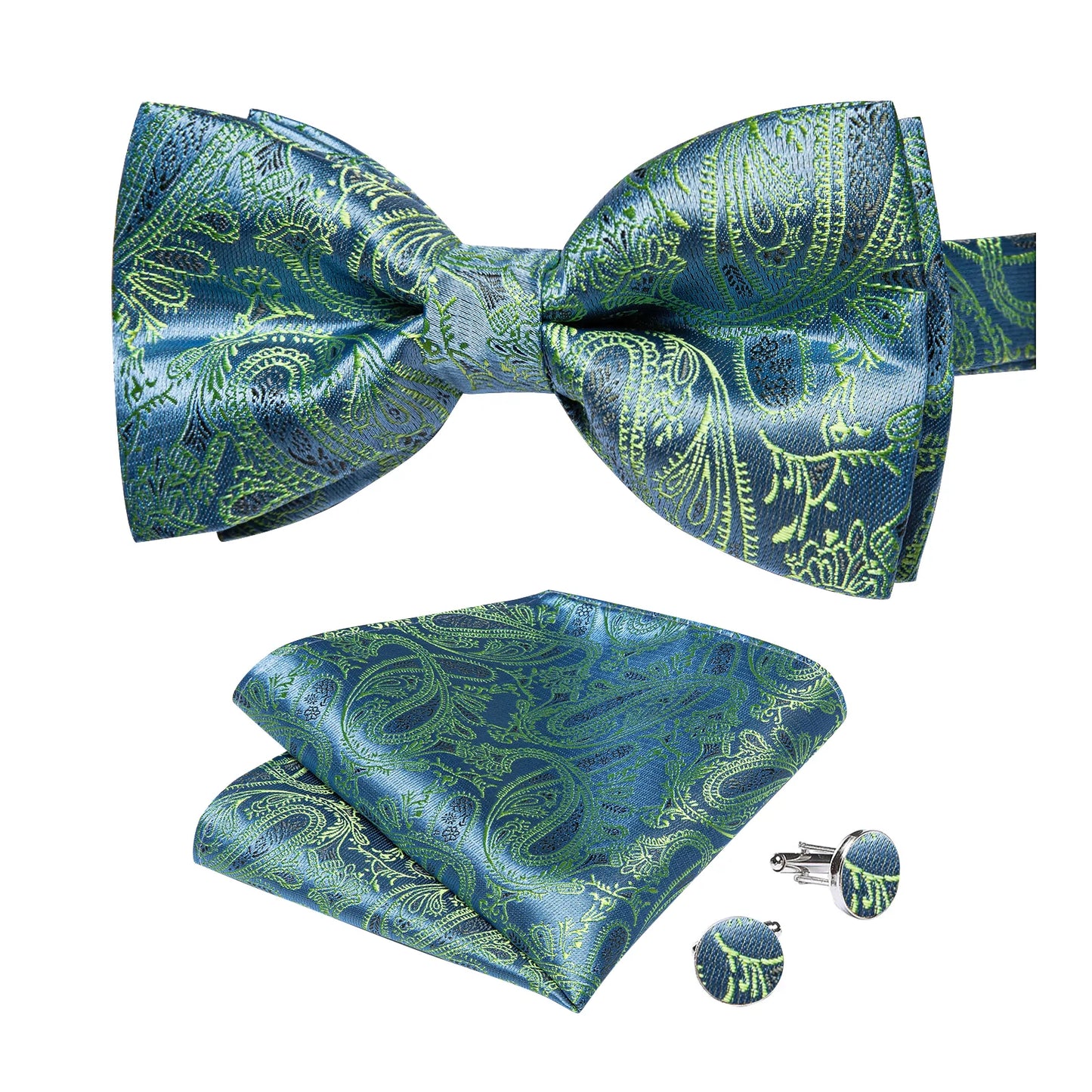 Yellow Floral In Green Silk Bowtie