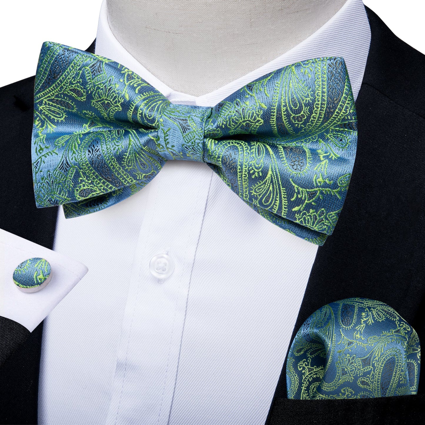 Yellow Floral In Green Silk Bowtie