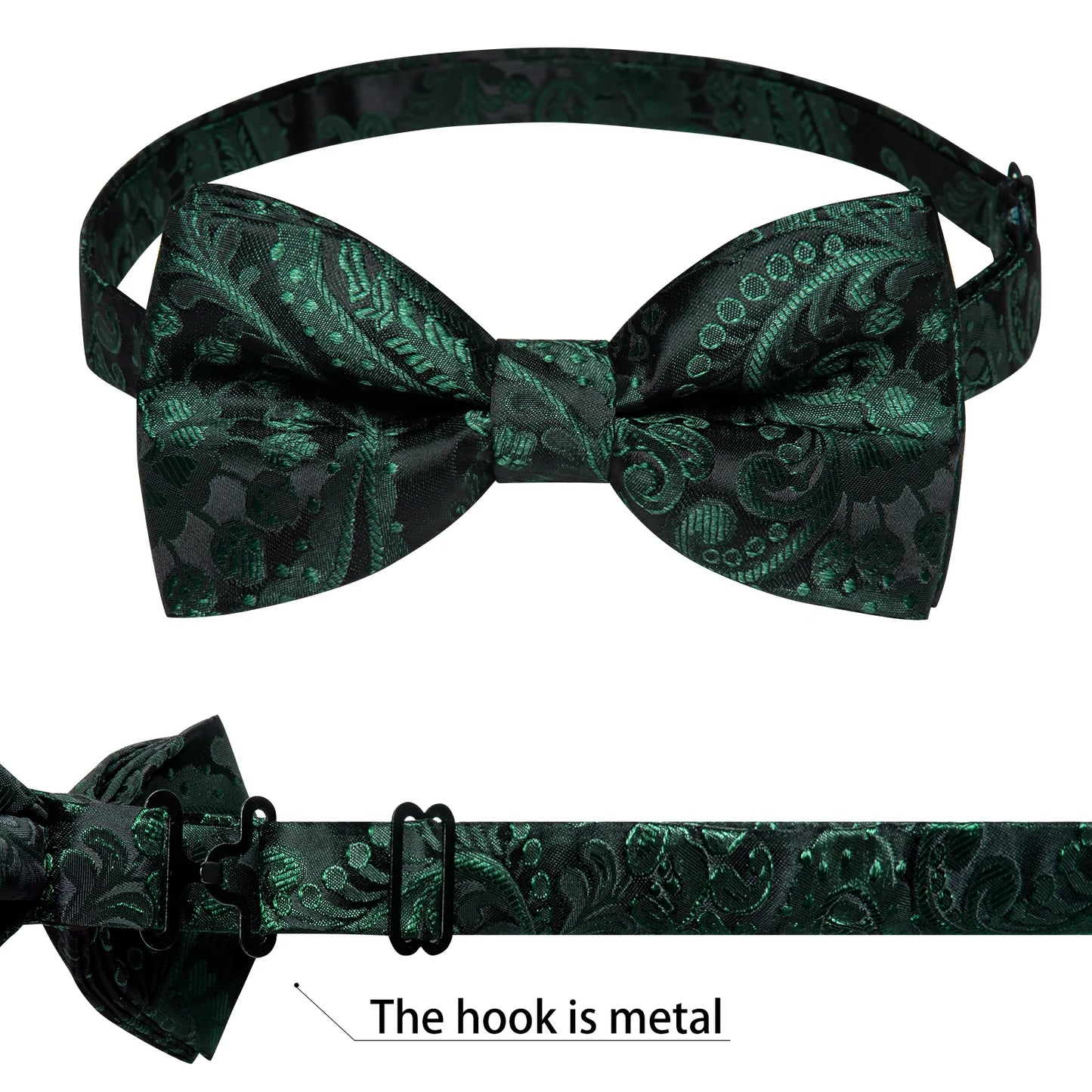 Luxury Green Floral In Black Bow Tie Set