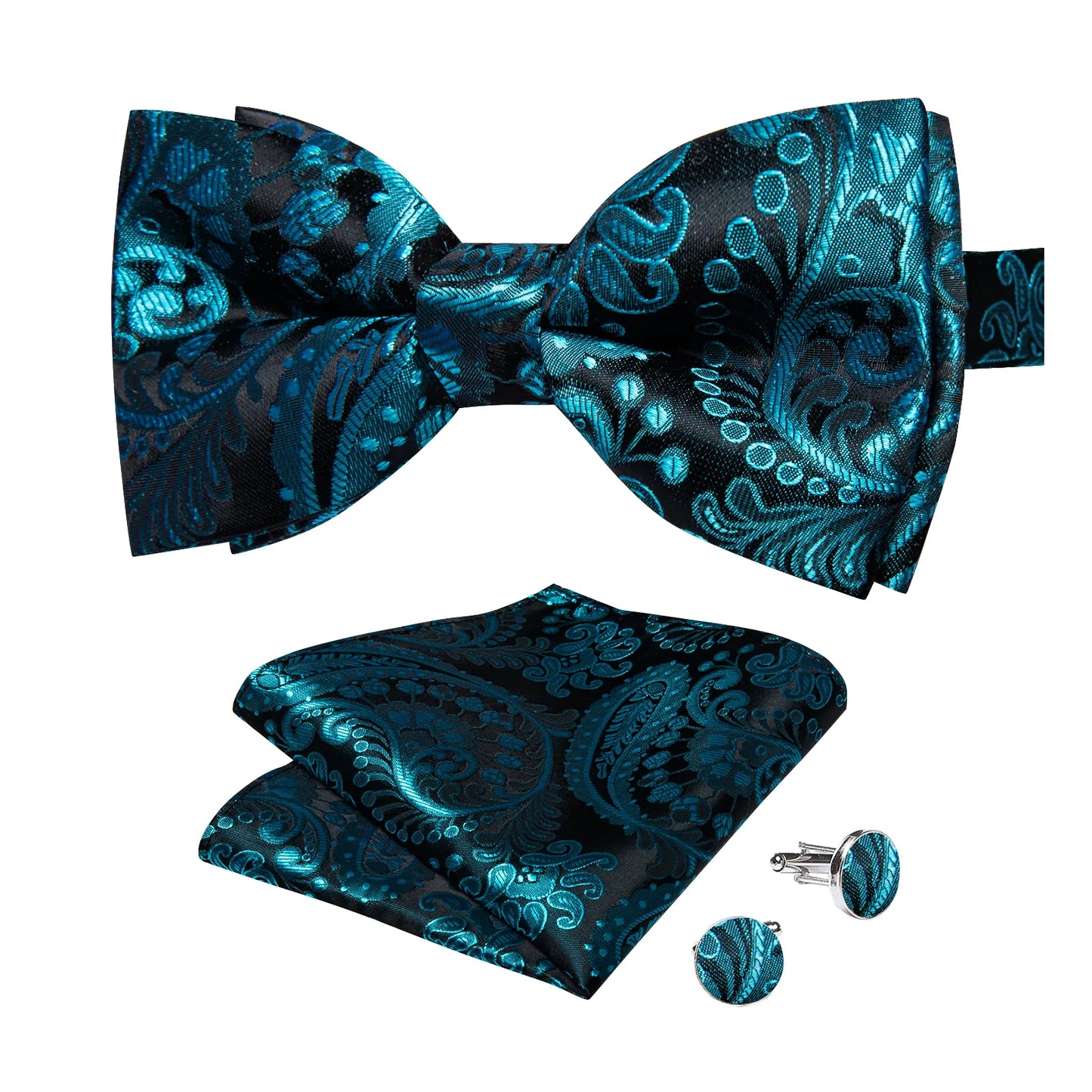 Luxury Turquoise Floral In Black Bow Tie Set