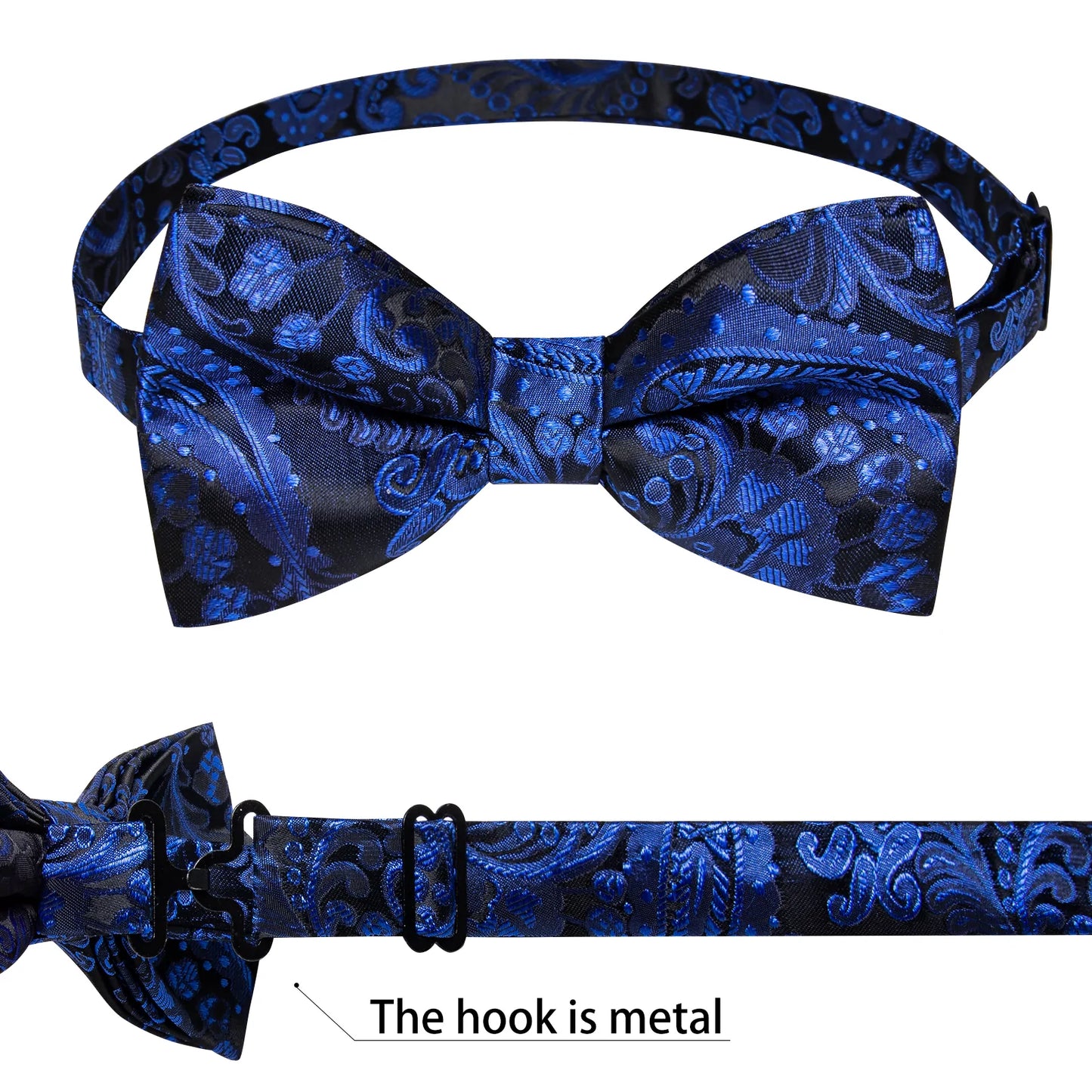 Luxury Blue Floral In Black Bow Tie Set