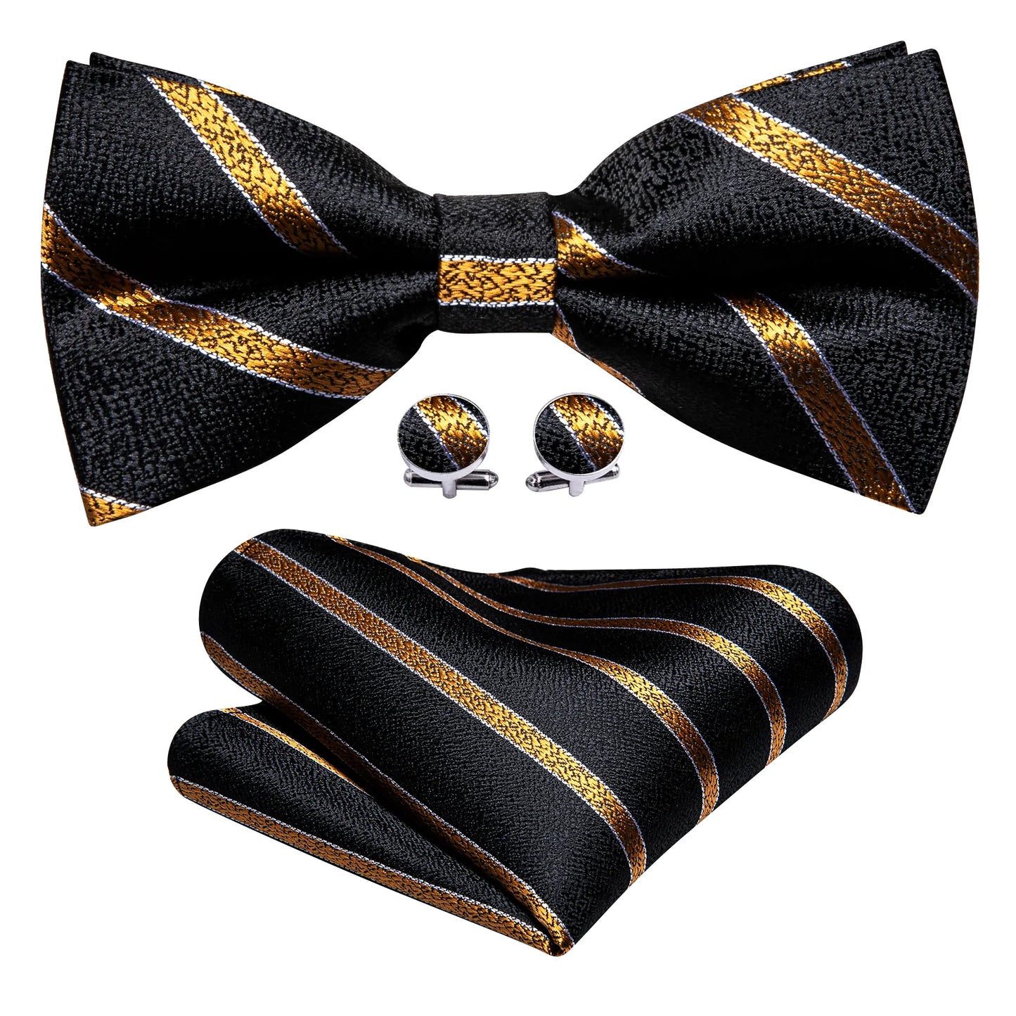 Gold Stripes In Black Silk Bowtie