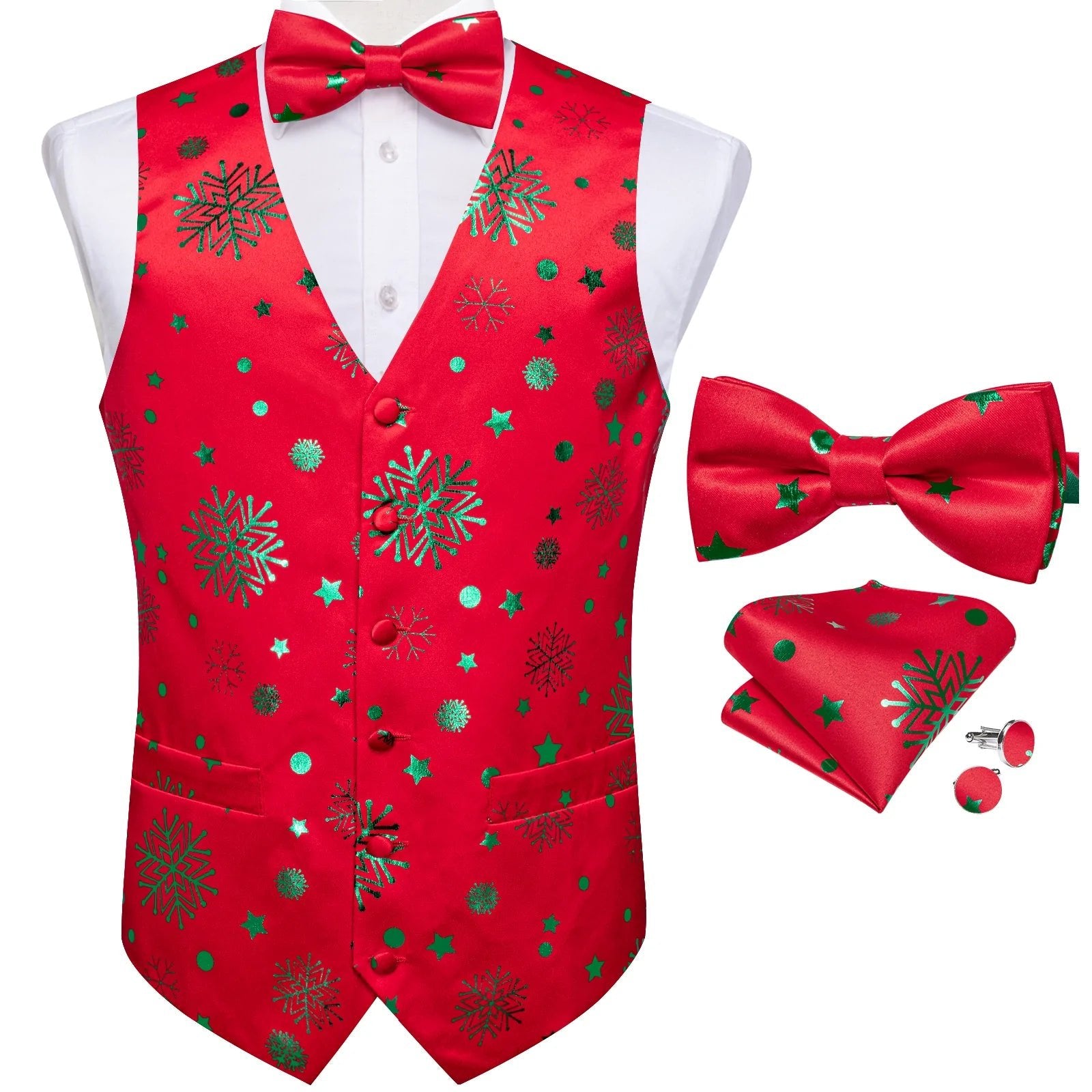 Gold Xmas Decor In Red Vest Set - Masculine Clothes