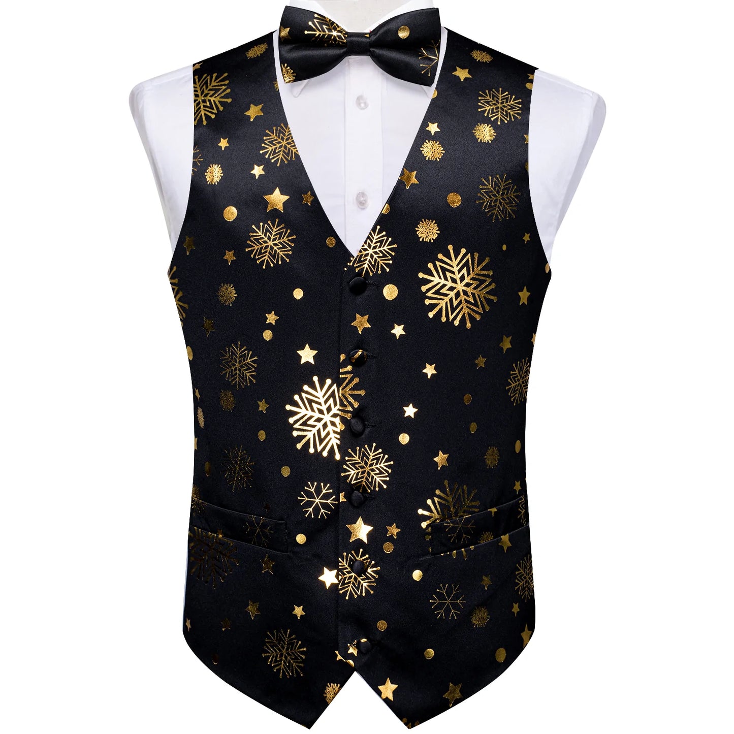 Gold Xmas Decor In Black Vest Set - Masculine Clothes