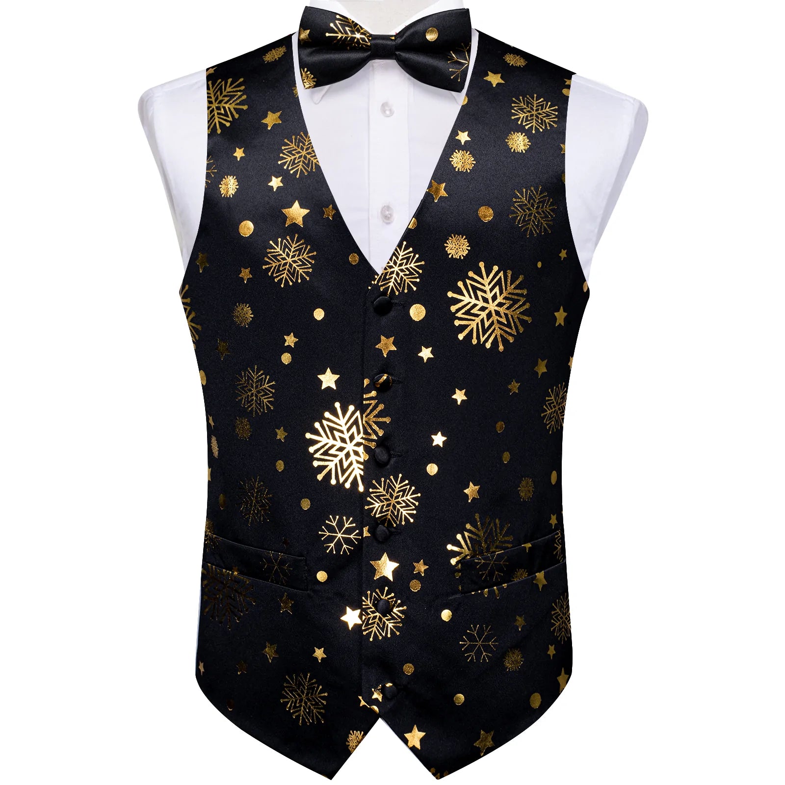 Gold Xmas Decor In Black Vest Set - Masculine Clothes
