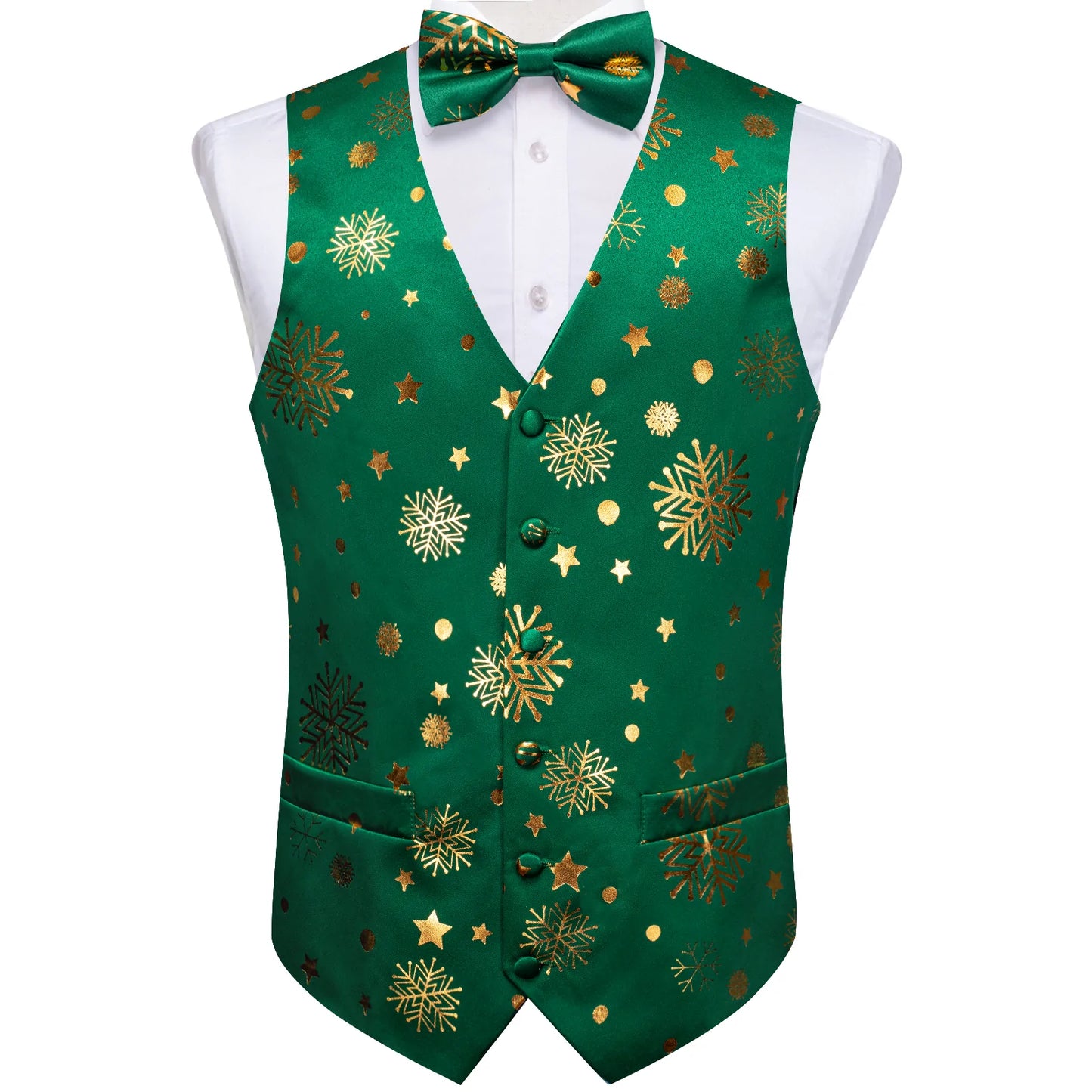 Gold Xmas Decor In Green Vest Set - Masculine Clothes