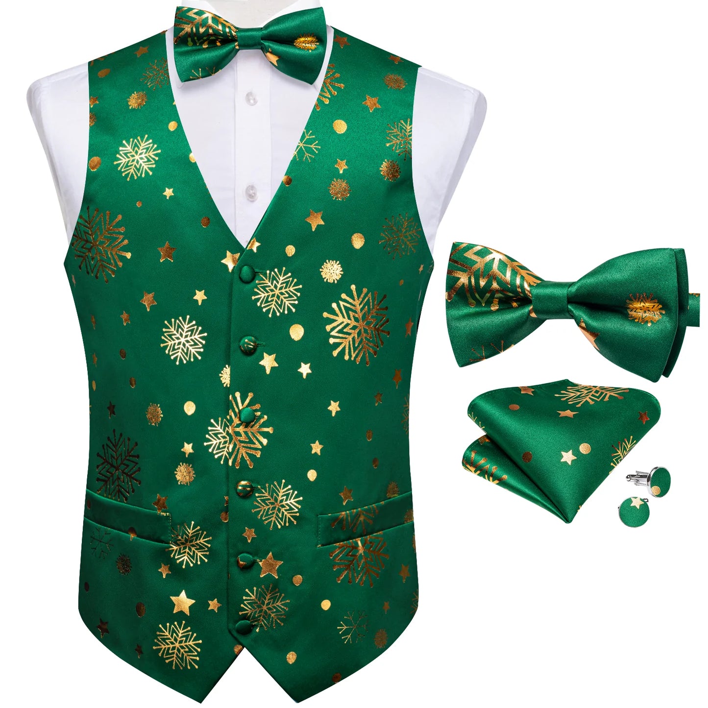 Gold Xmas Decor In Green Vest Set - Masculine Clothes
