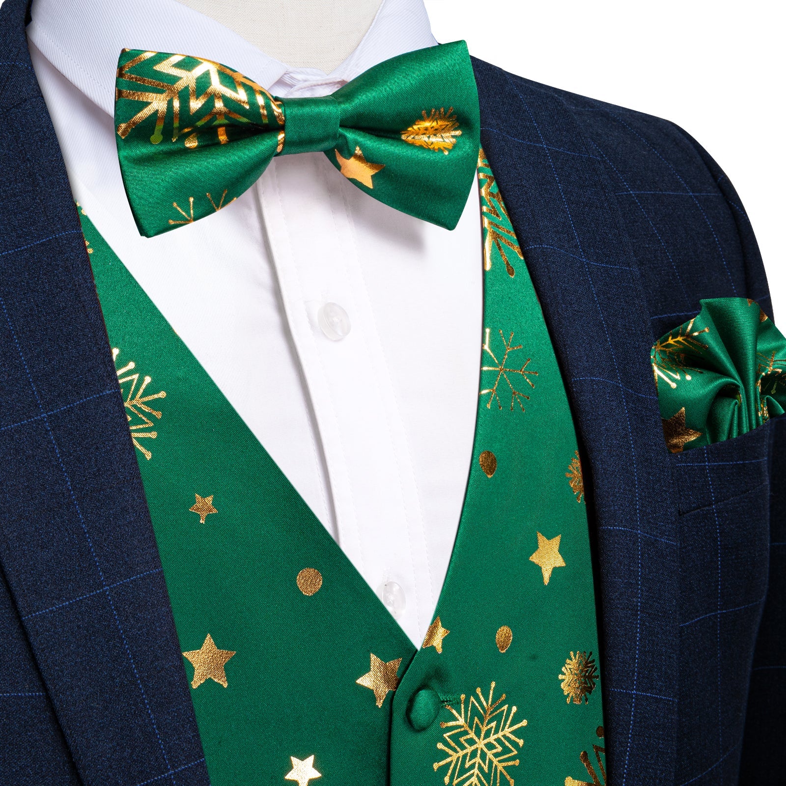 Gold Xmas Decor In Green Vest Set - Masculine Clothes