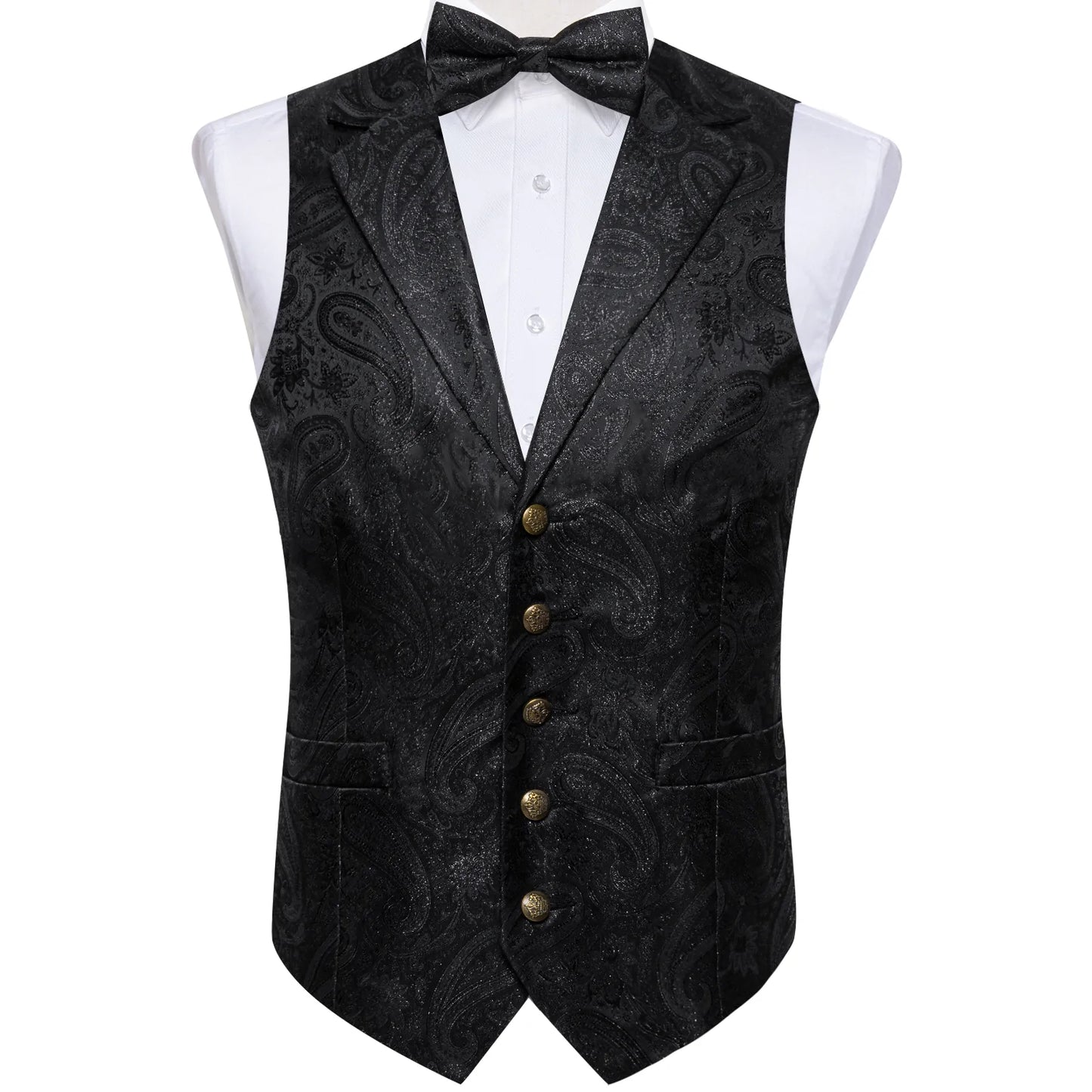 Shimmering Black Floral Silk Vest Set - Masculine Clothes