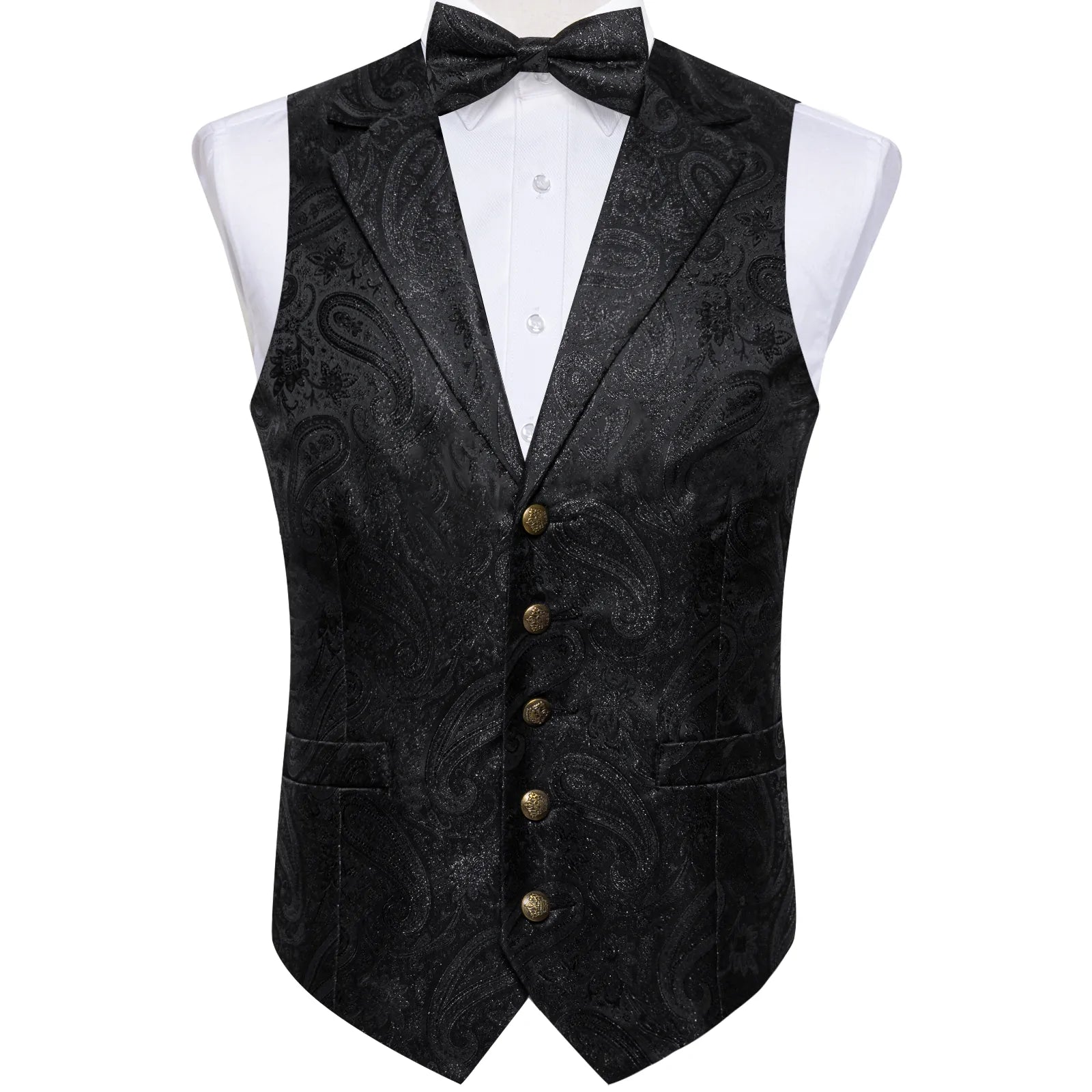 Shimmering Black Floral Silk Vest Set - Masculine Clothes