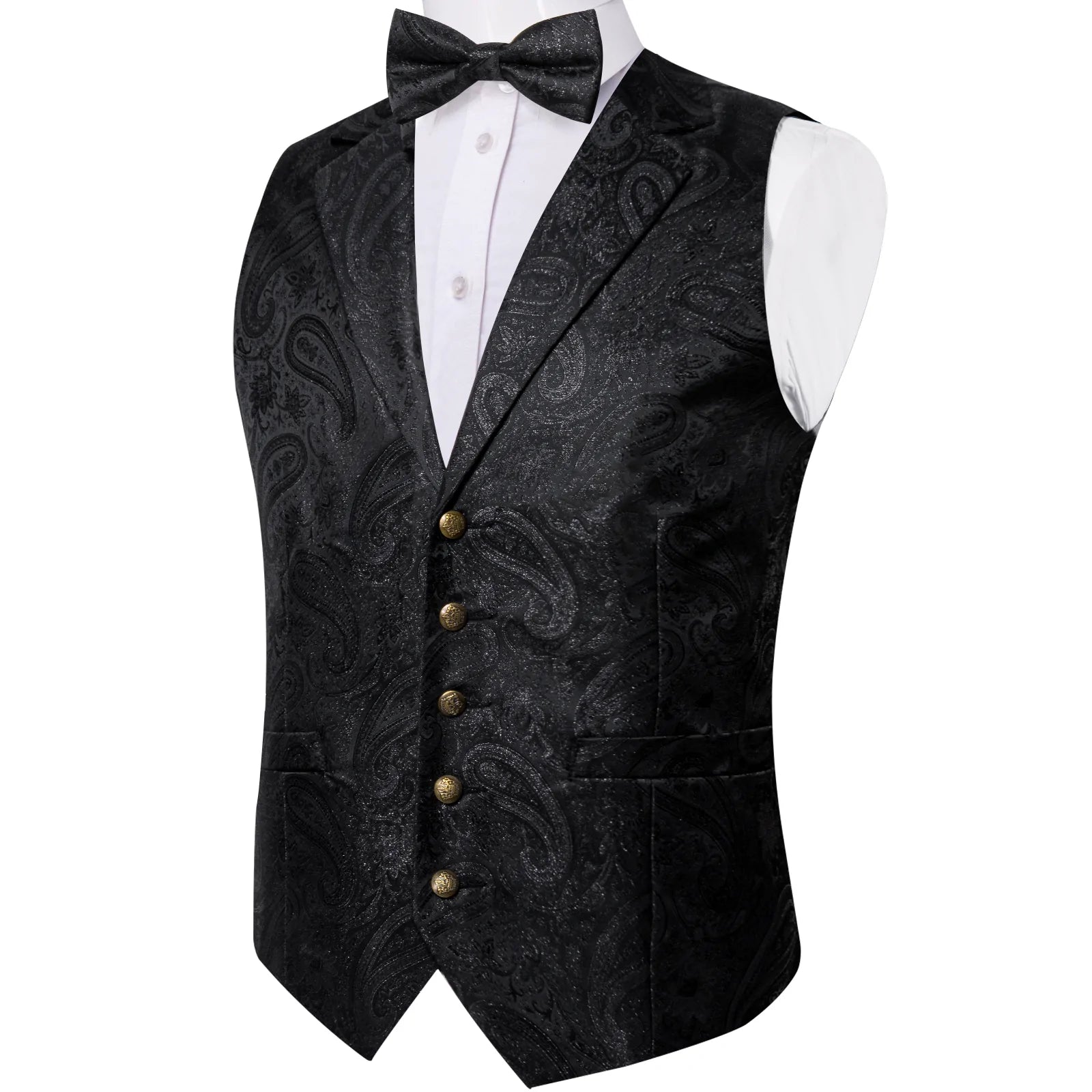 Shimmering Black Floral Silk Vest Set - Masculine Clothes