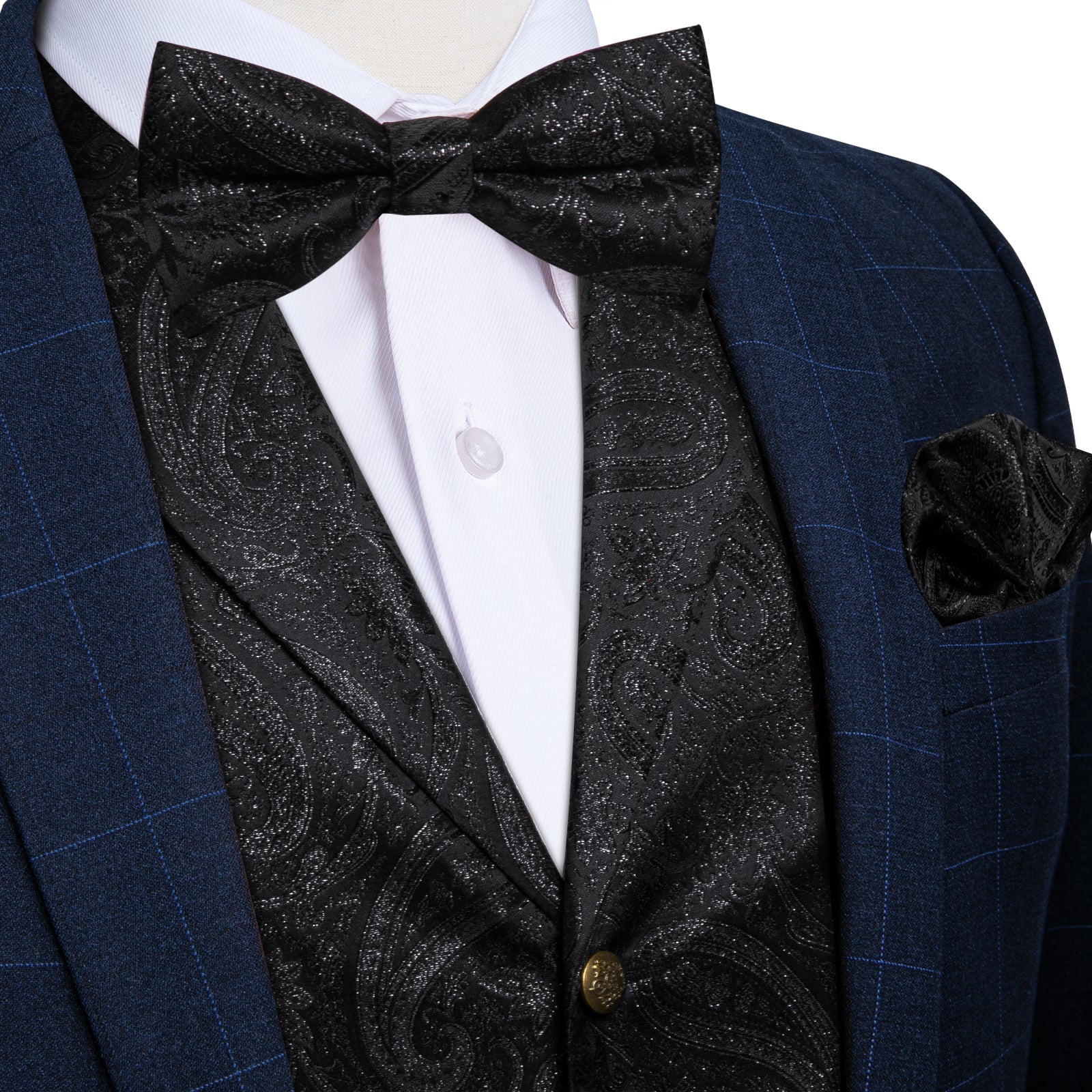 Shimmering Black Floral Silk Vest Set - Masculine Clothes