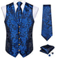 Luxury Blue Floral Silk Vest Set - Masculine Clothes