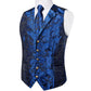 Luxury Blue Floral Silk Vest Set - Masculine Clothes