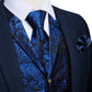 Luxury Blue Floral Silk Vest Set - Masculine Clothes