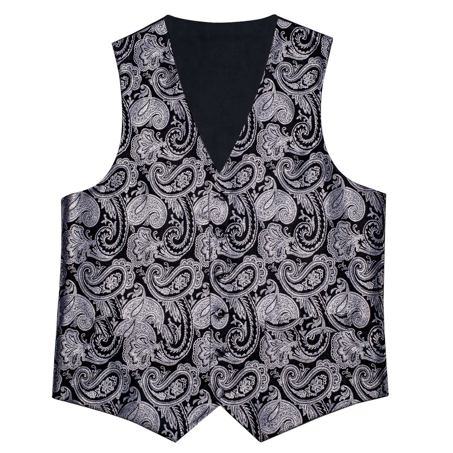 Silver Floral In Black Vest Set