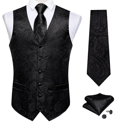 Black Floral Silk Vest Set