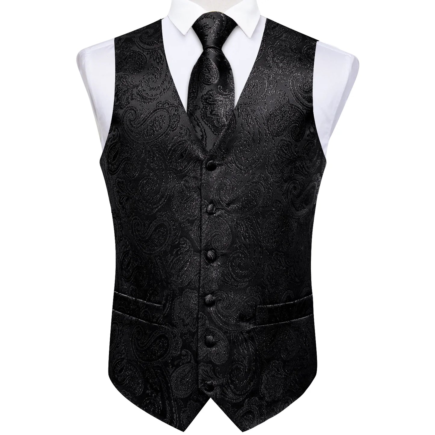 Black Floral Silk Vest Set