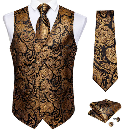 Golden Brown Floral Vest Set