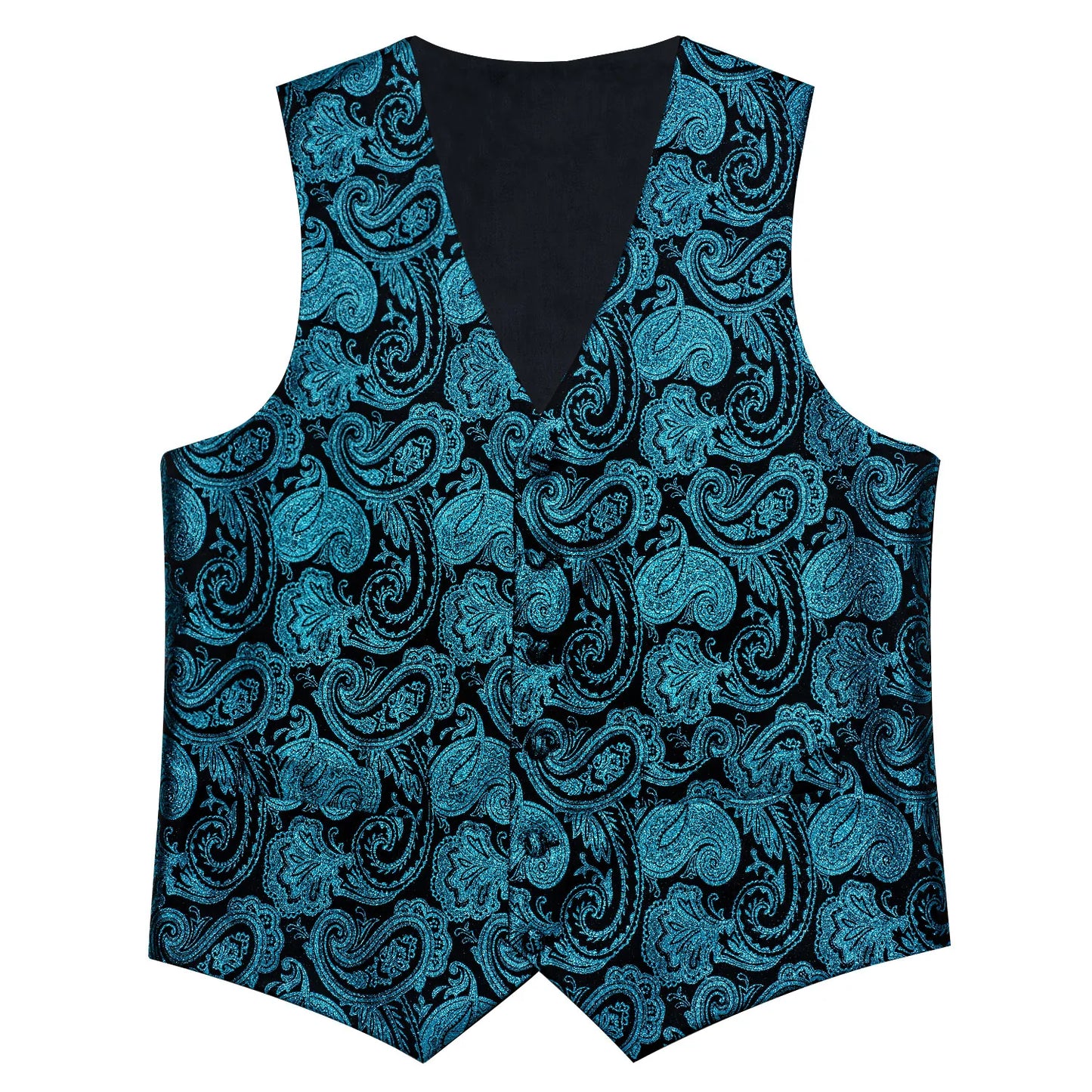 Turquoise Floral In Black Vest Set