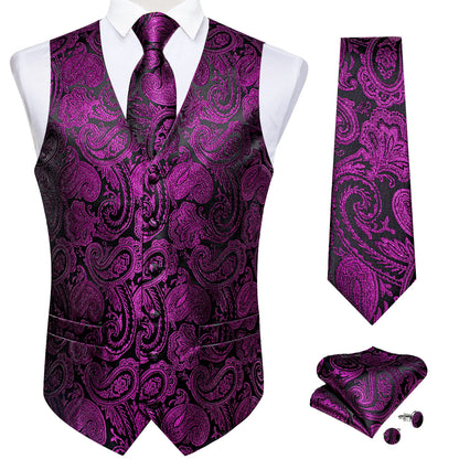 Purple Floral In Black Vest Set