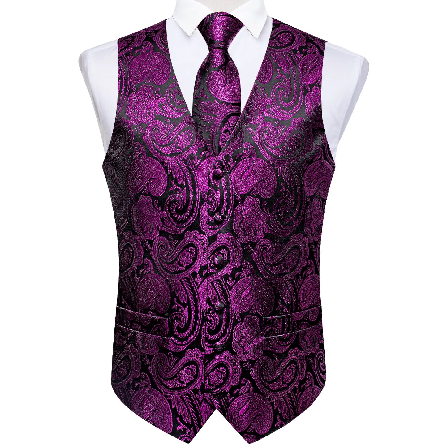 Purple Floral In Black Vest Set