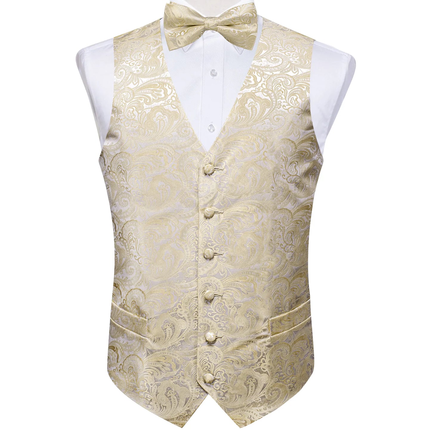 Champagne Floral Silk Bow Tie Set and Vest