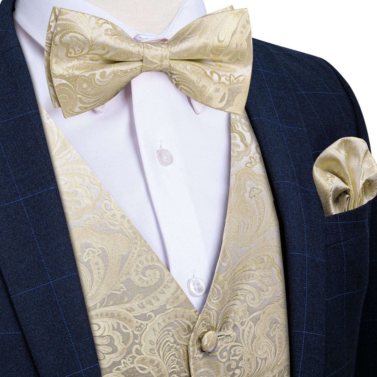 Champagne Floral Silk Bow Tie Set and Vest