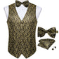 Luxury Gold Floral In Black Vest Bowtie Set - Masculine Clothes
