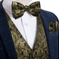 Luxury Gold Floral In Black Vest Bowtie Set - Masculine Clothes