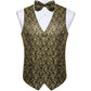 Luxury Gold Floral In Black Vest Bowtie Set - Masculine Clothes