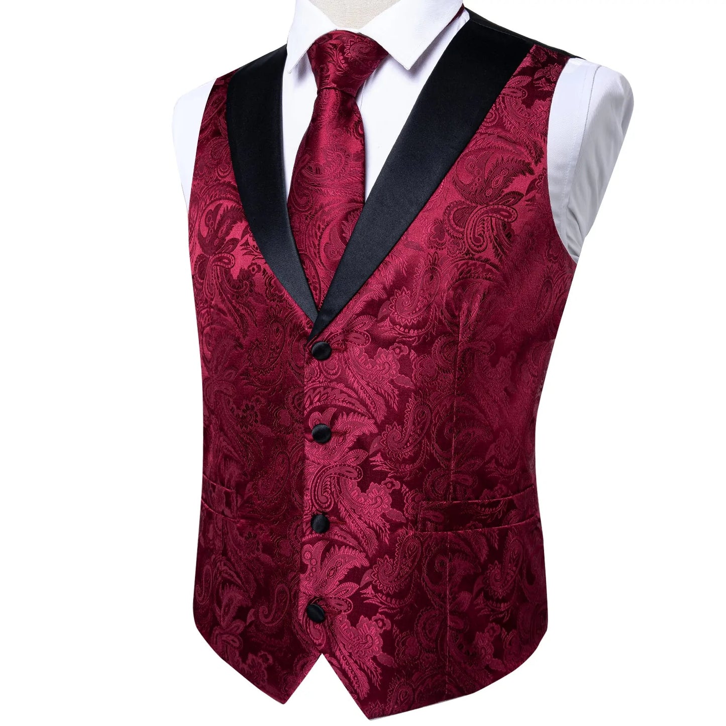 Red Floral with Collar Vest Set