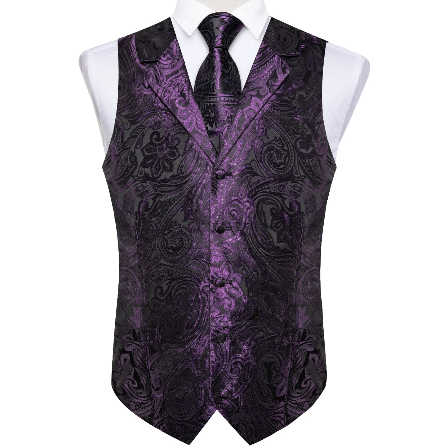 Luxury Purple Floral In Black Vest Set