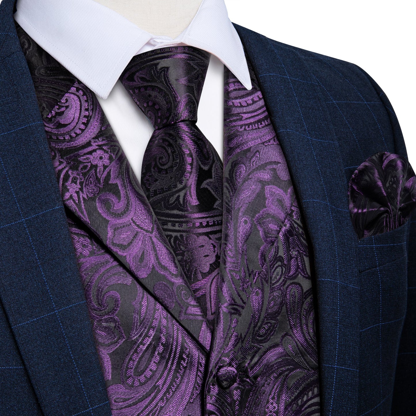 Luxury Purple Floral In Black Vest Set