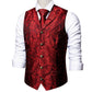 Red Floral In Black with Metal Button Vest Set - Masculine Clothes