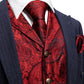Red Floral In Black with Metal Button Vest Set - Masculine Clothes