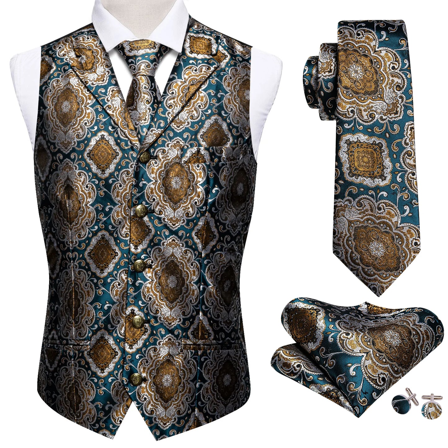 Cookies Shapes Silk with Metal Button Vest Set