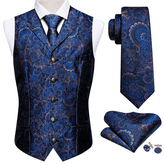 Flowers Across the Deep Blue Ocean Metal Button Vest Set