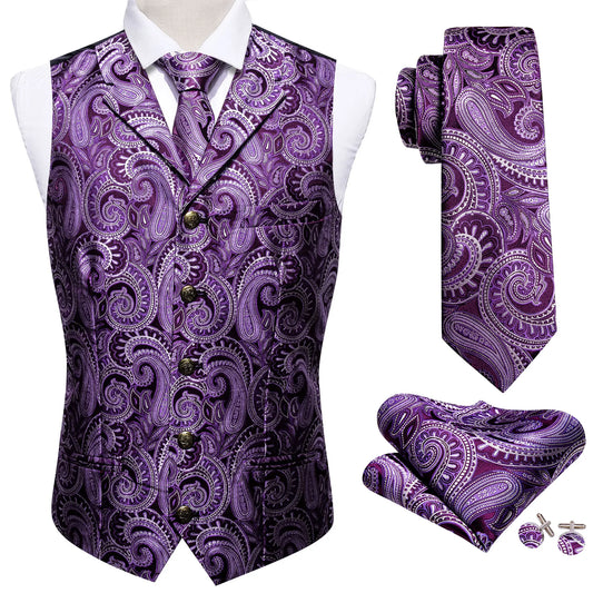 Purple Metal Button Silk Vest Set