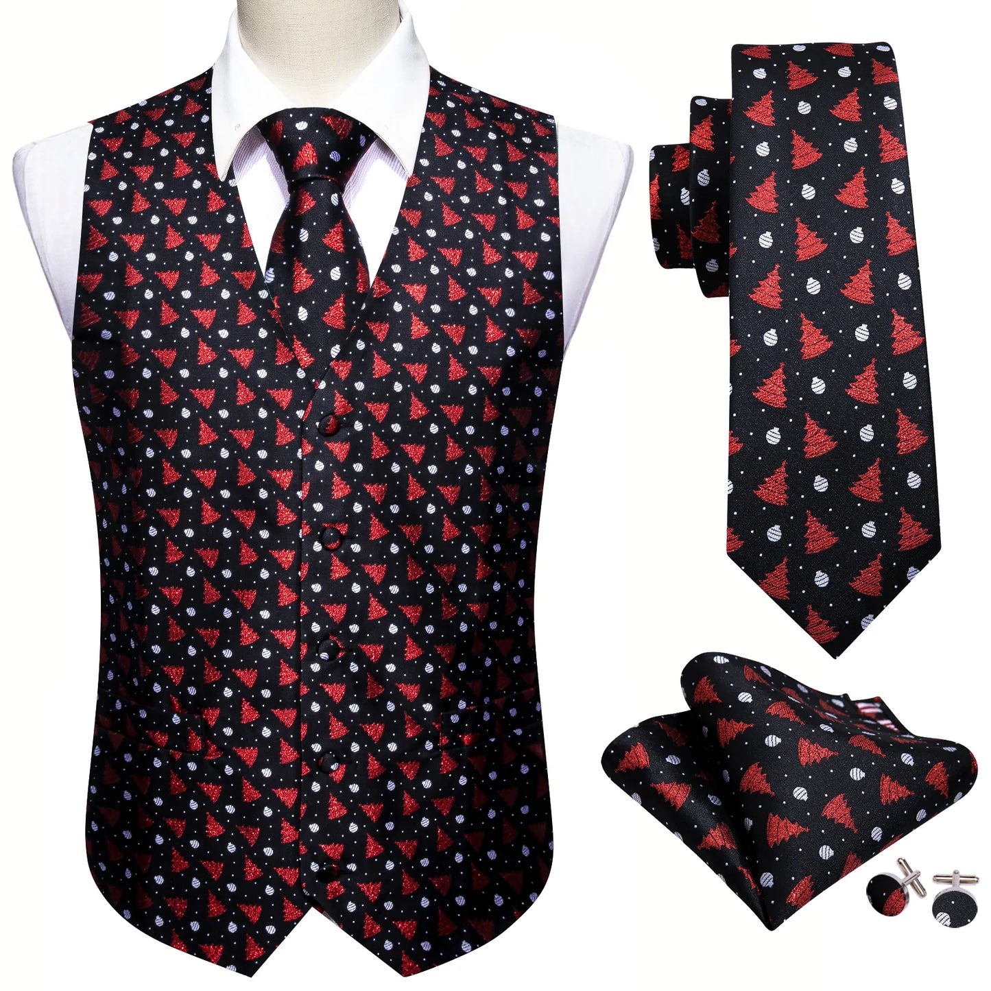 Red Xmas Tree with White Dots Silk Vest Set