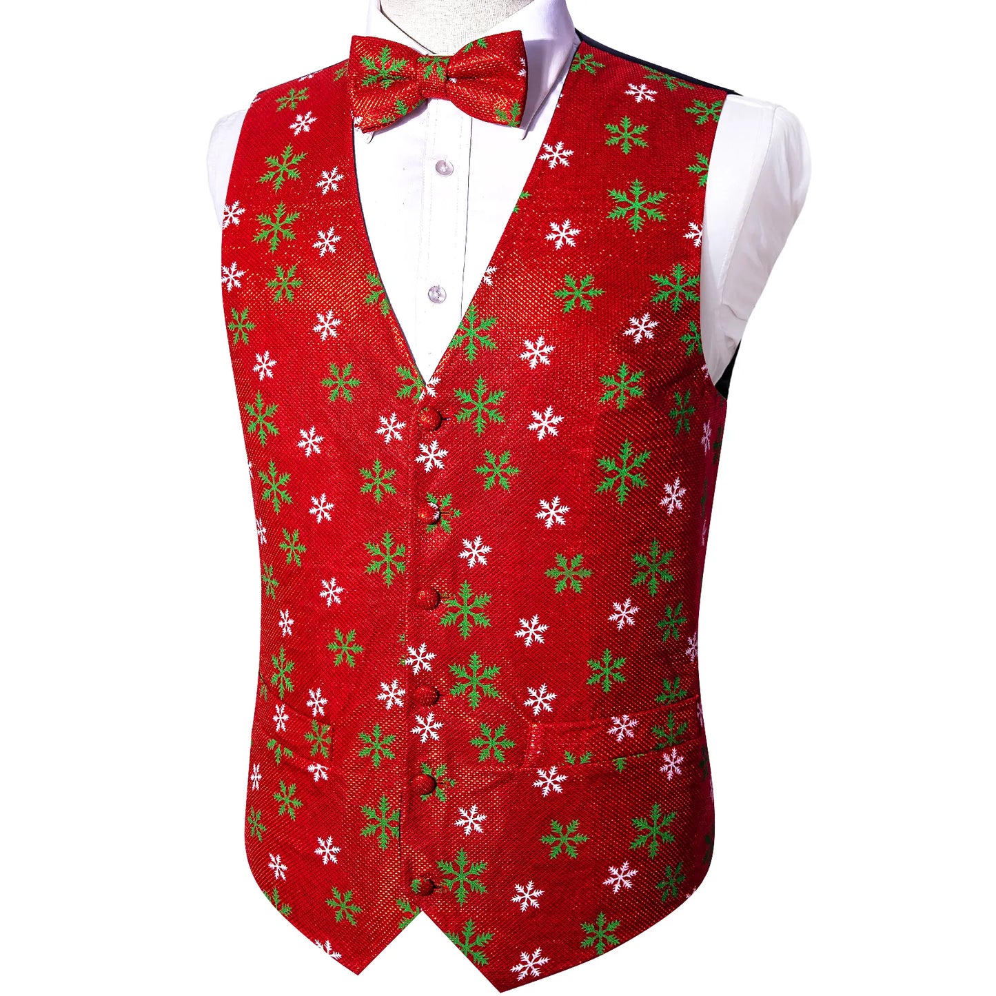 Snowflakes Green and White In Red Vest