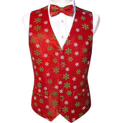 Snowflakes Green and White In Red Vest