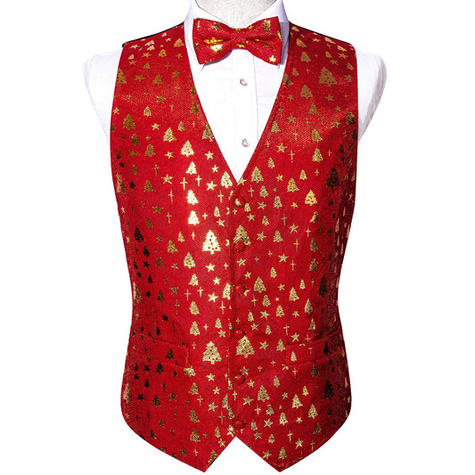 Gold Xmas Tree In Red Silk Vest