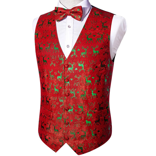 Green Reindeer In Red Silk Vest