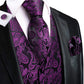 Purple Floral In Black Silk Vest Set - Masculine Clothes